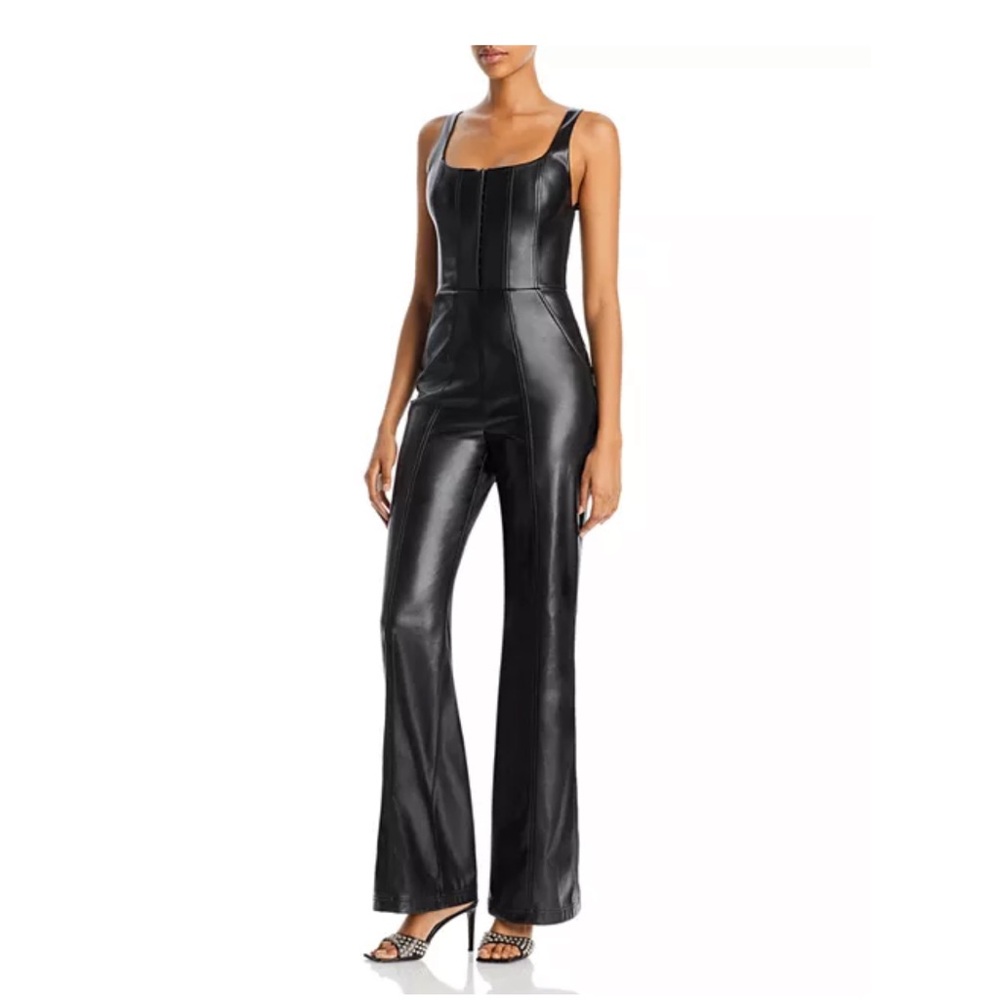 Alice and Olivia - Chels Faux Leather Corset Jumpsuit